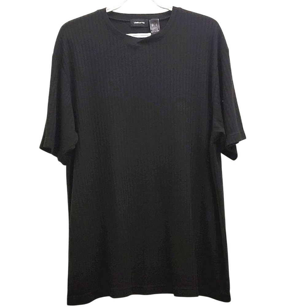 Claiborne Black Ribbed V Neck Short Sleeve Casual T Shirt Top Women's Large